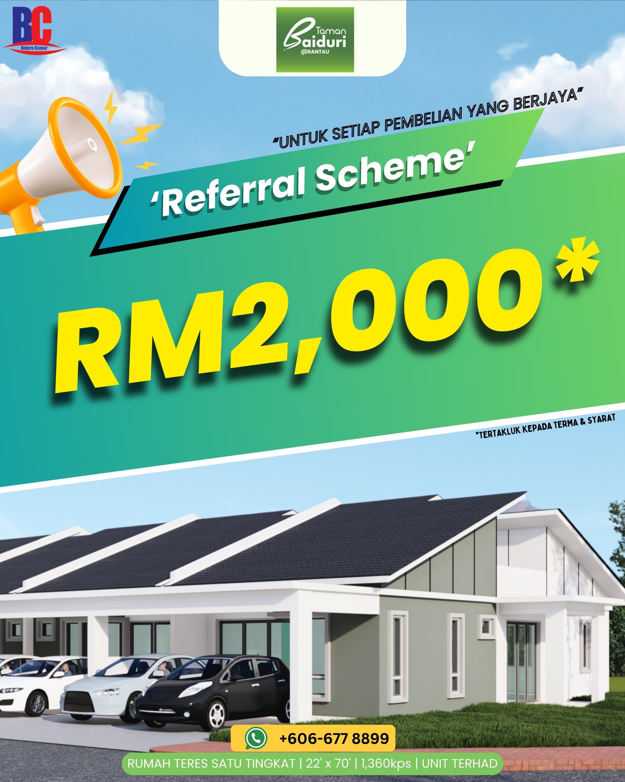 Taman Baiduri Referral Scheme - RM2,000 reward for single-story house