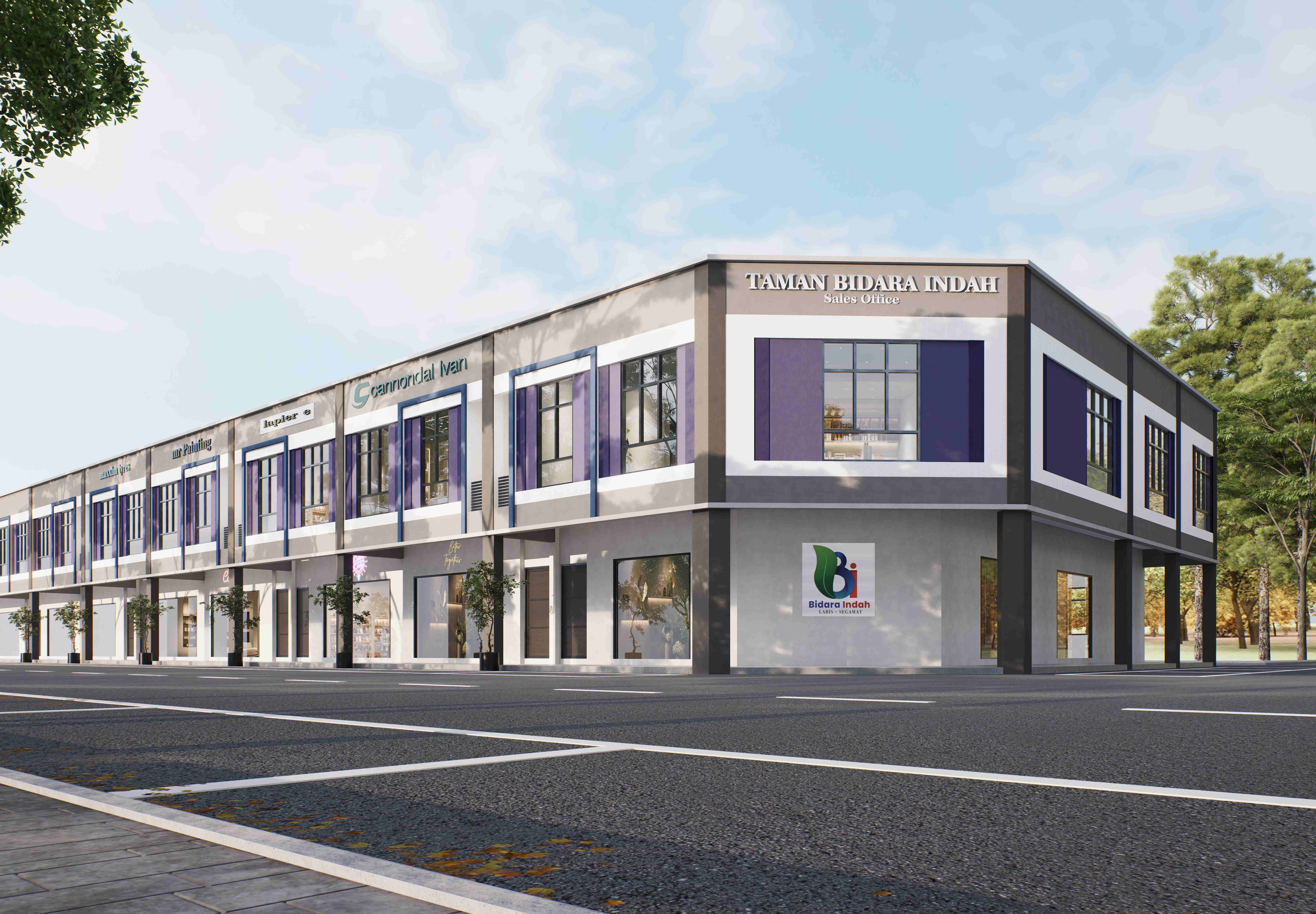 3D rendering of the Taman Bidara Indah sales office building