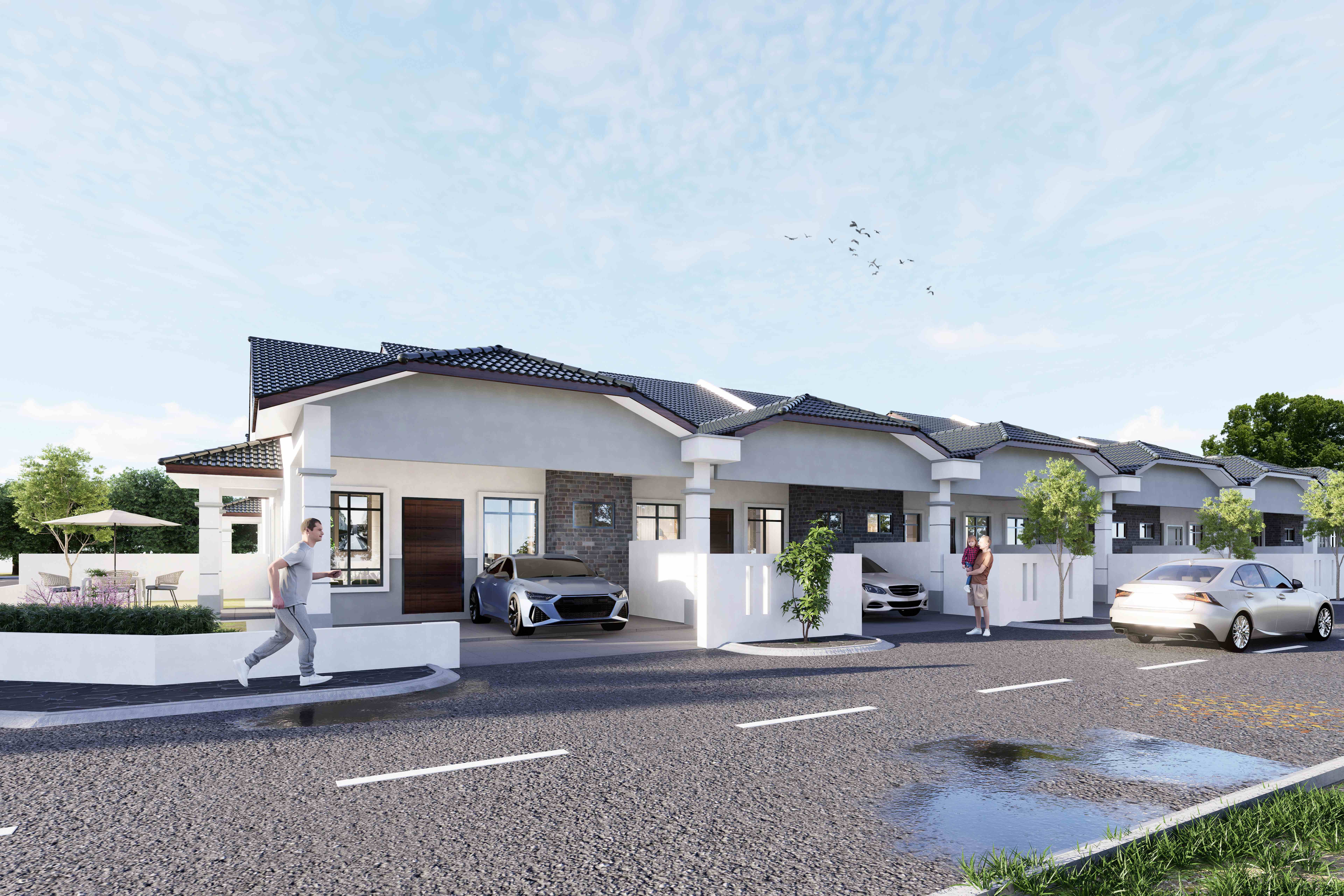 3D rendering of single storey terrace houses